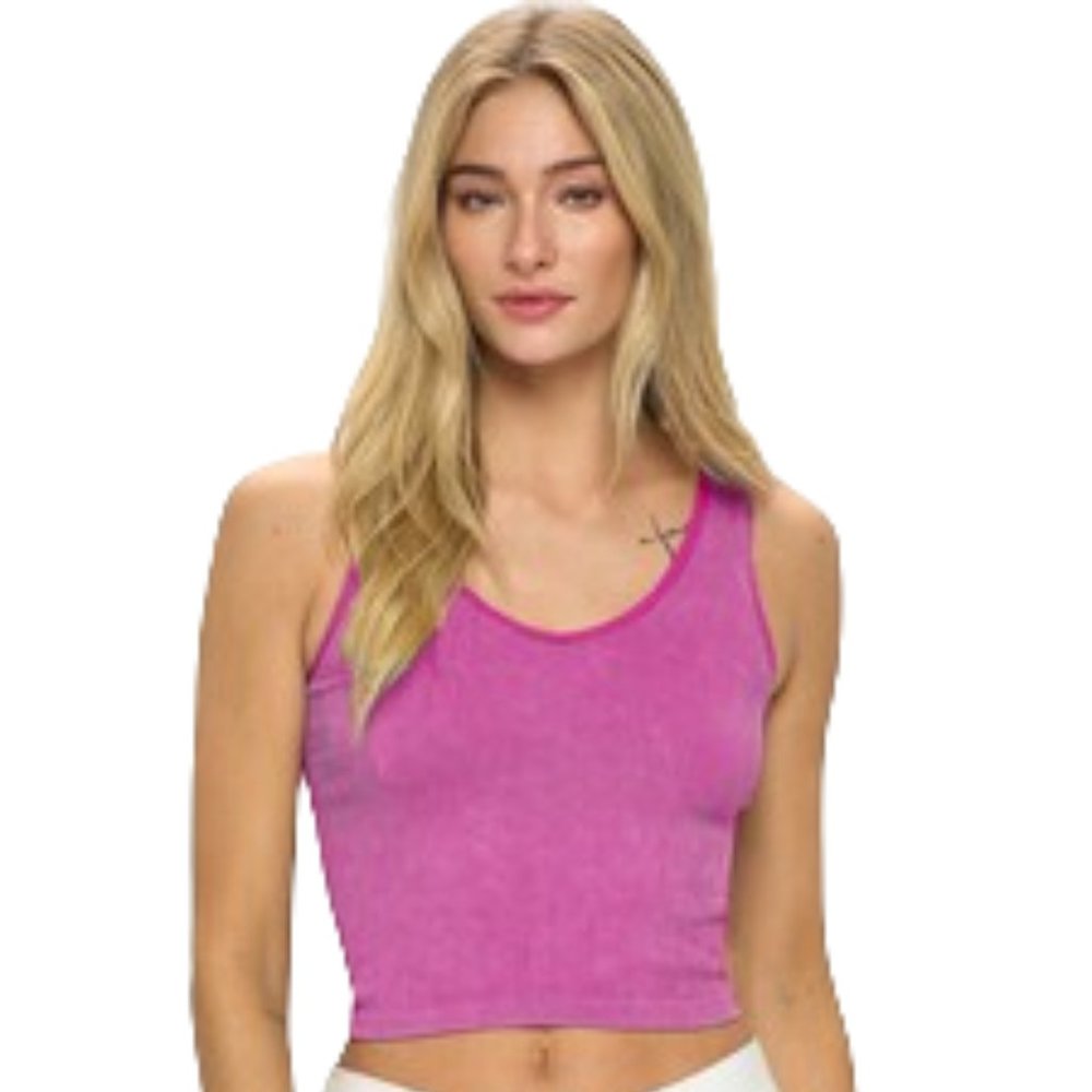 Fitted seamless, sleeveless reversible stone washed ribbed tank-Roseberry